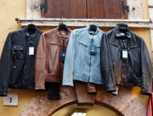 leather jackets on display